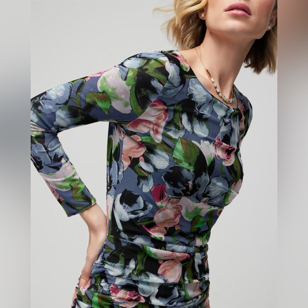 Floral Mesh Fitted Rouched Dress
